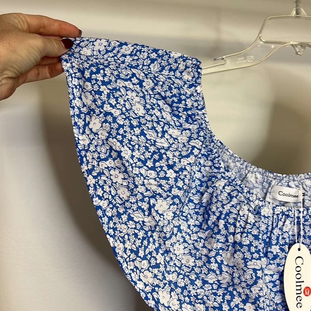 NWT Amazon Blue & White Floral Off The Shoulder Dress-‎ M - Picture 3 of 6